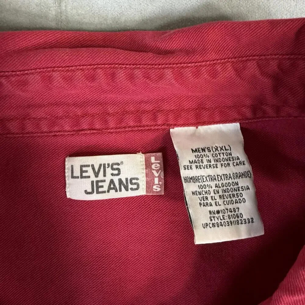 Vintage Levis Jeans Denim Shirt Mens XXL Red Metal Button Western Red Tab 90s